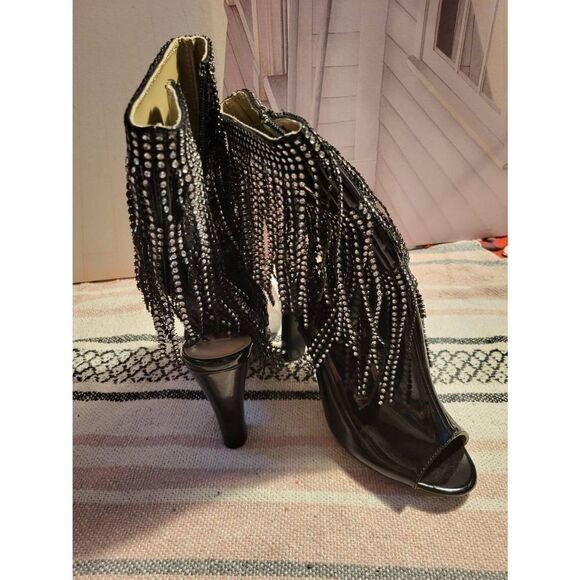 Open toe black silver fringe Pleaser sz 10 booties new - Picture 5 of 5